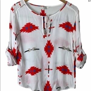 BB Dakota Lightweight Southwest Print Blouse in Red, White, Black, Blue …